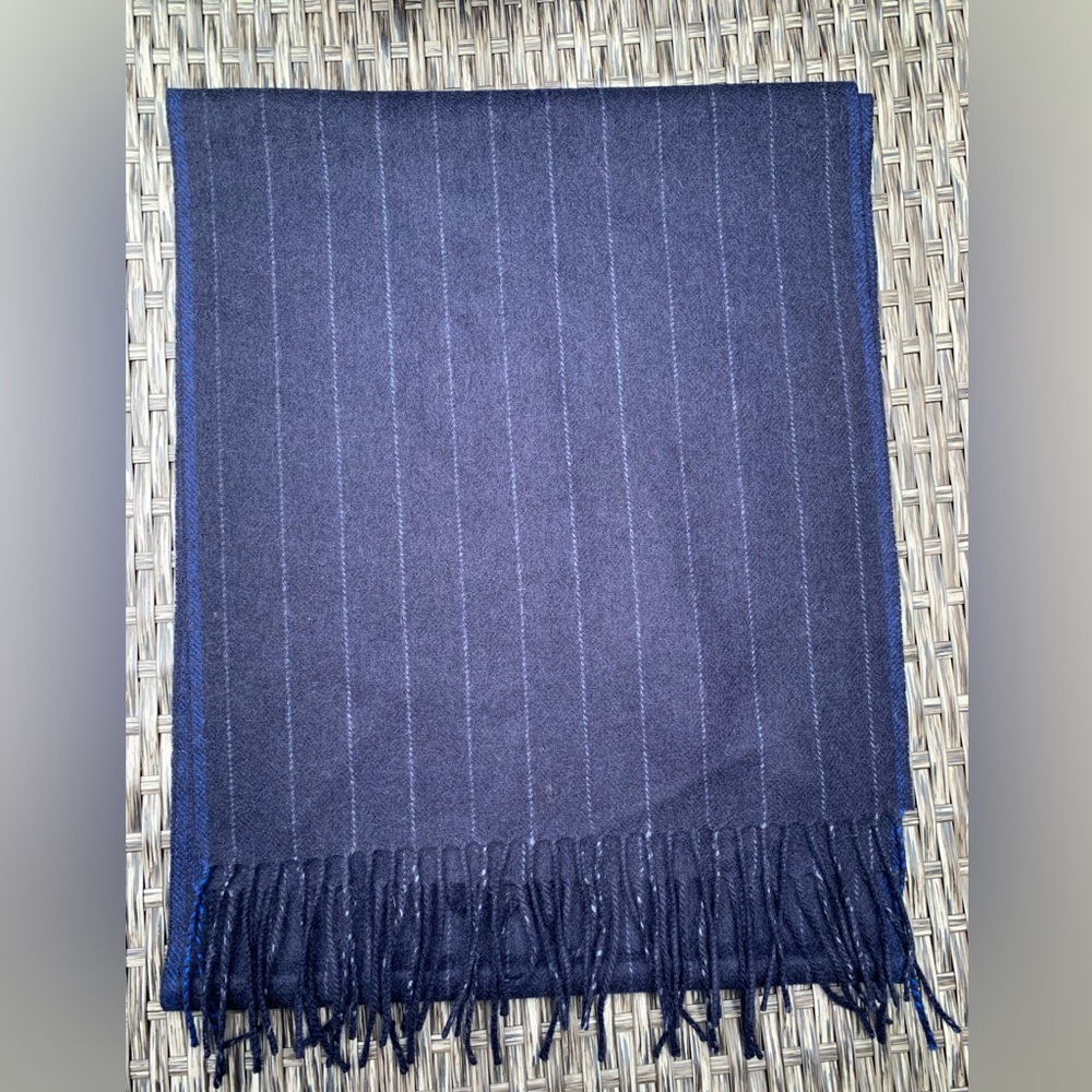 Amicale Cashmere Stripe Navy Fringe Scarf - NWT